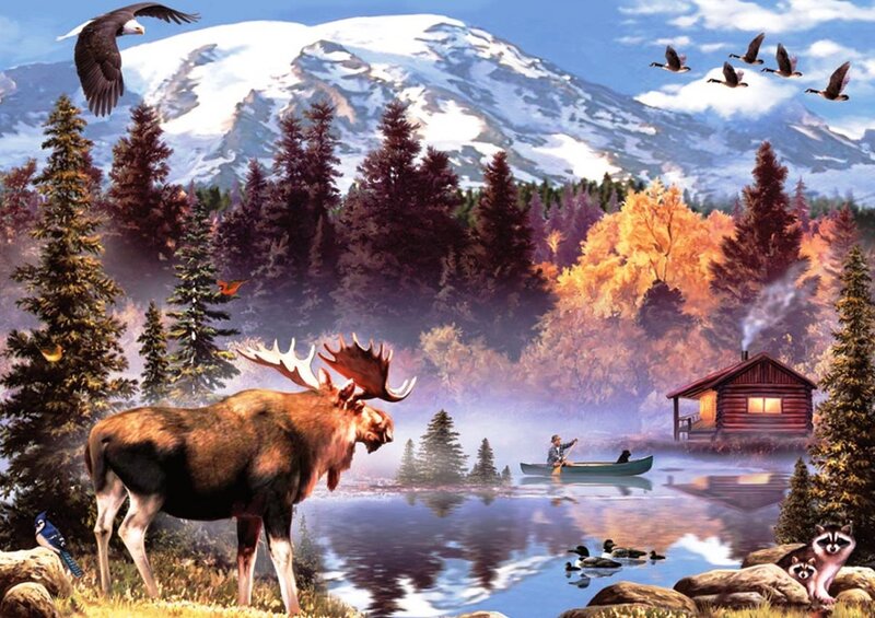 Moose in Forest — Blue, Serene