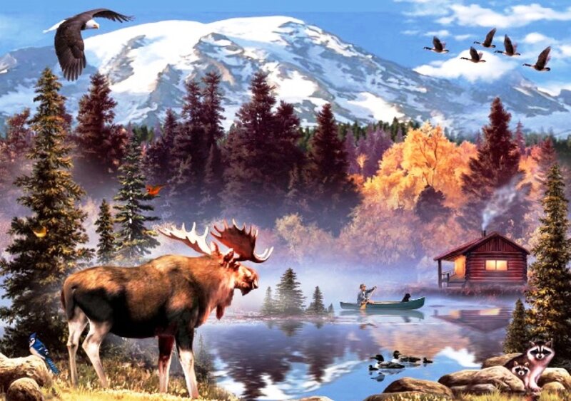 Moose in Forest — Blue