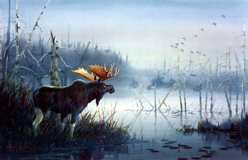 Moose in Marsh — Blue