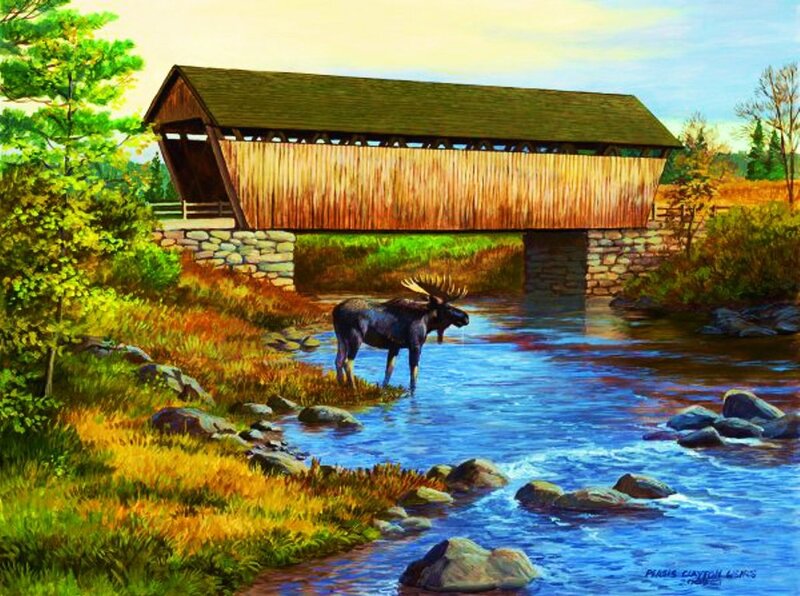 Moose in River — Blue, Serene, Afternoon
