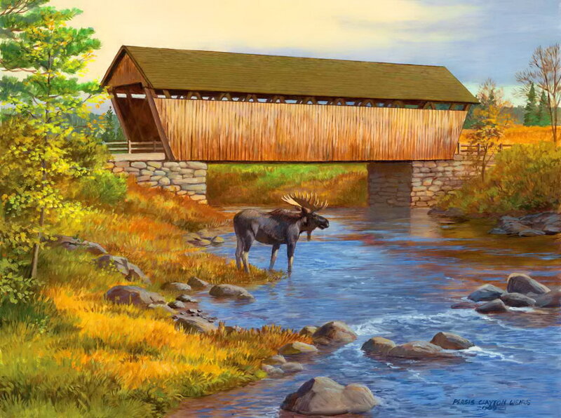 Moose in River — Blue, Serene