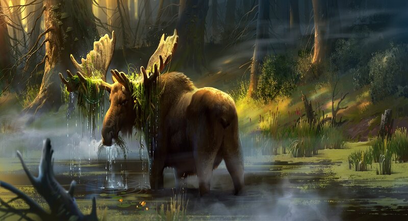 Moose in Swamp — Green
