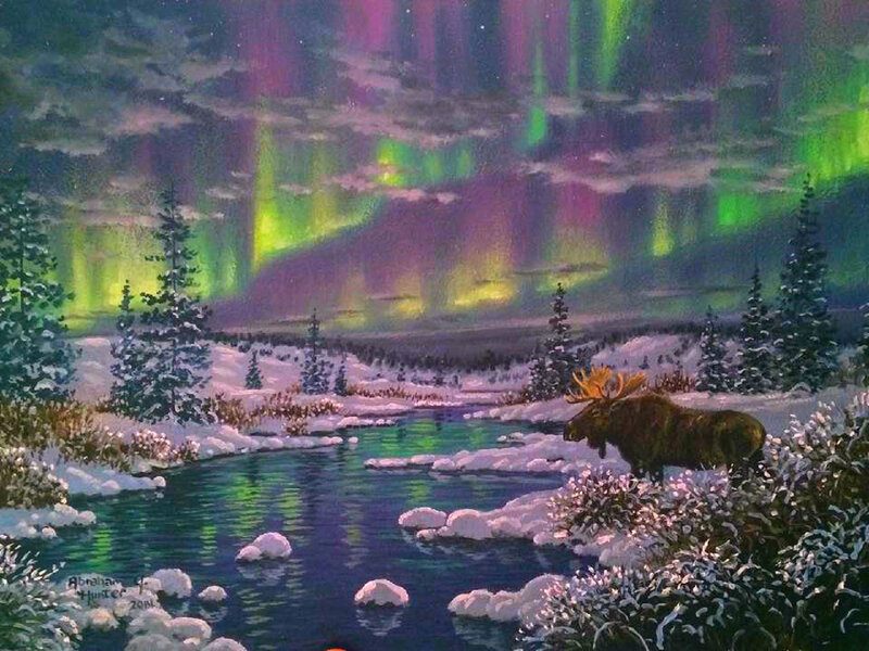 Moose in Winter Landscape — Green