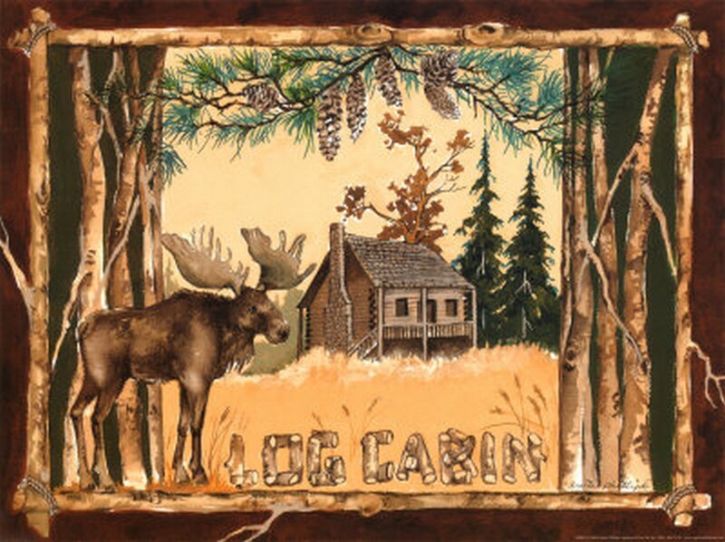 Moose Near Log Cabin