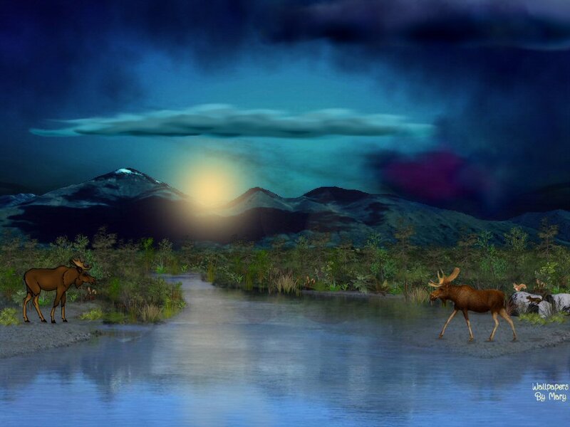 Moose Near River — Blue