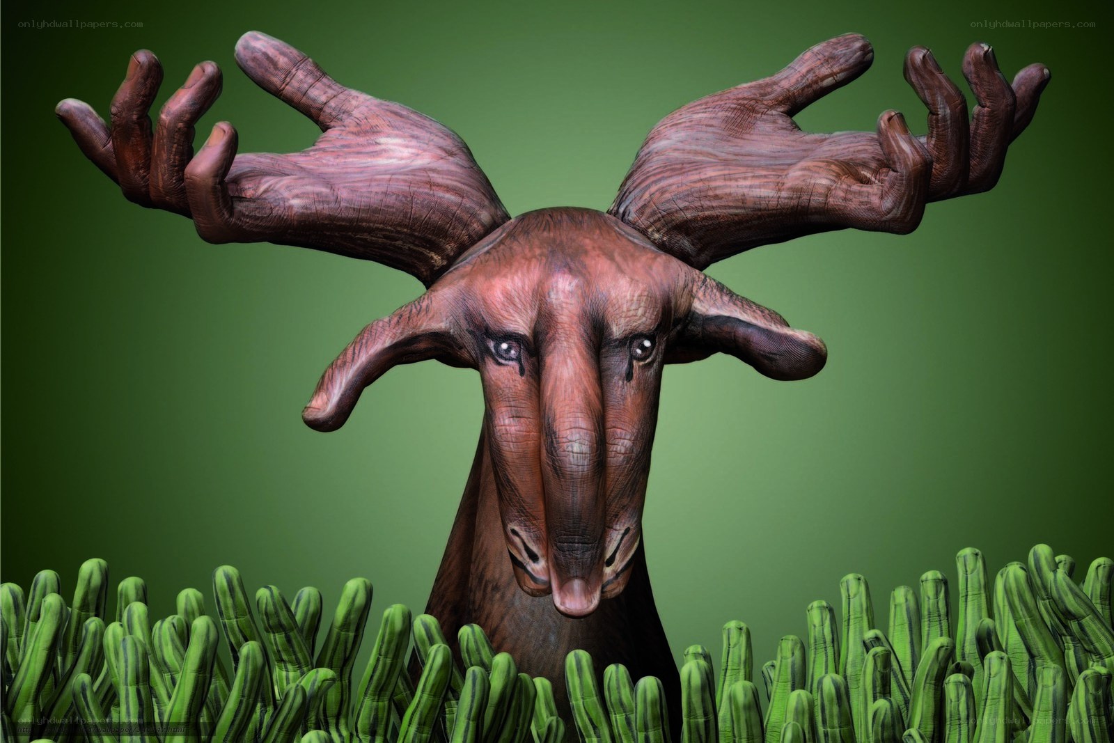 moose with hand antlers