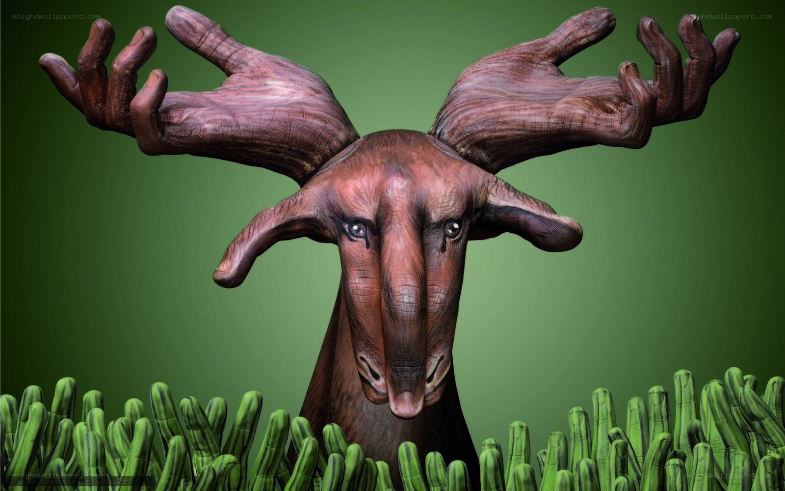 moose with hand antlers