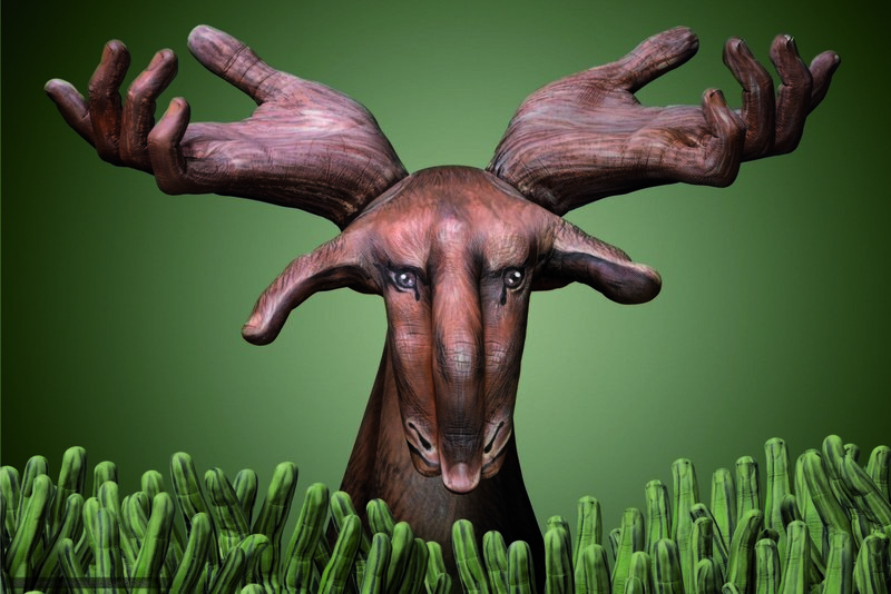 Moose with Hand Antlers — Green, Surreal