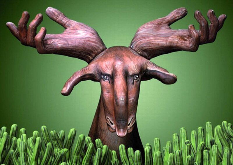 Moose with Hand Antlers — Green