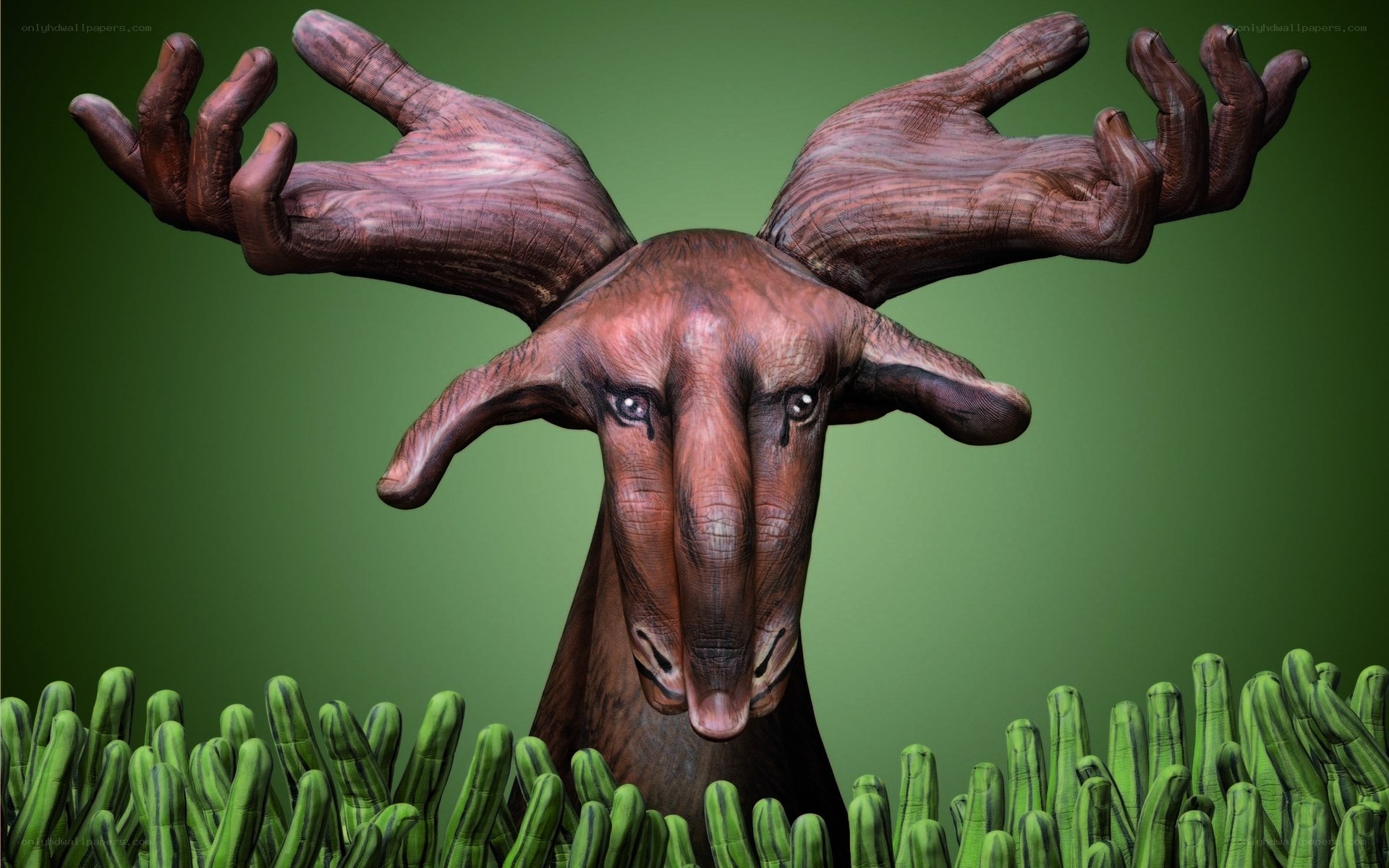 moose with hand antlers