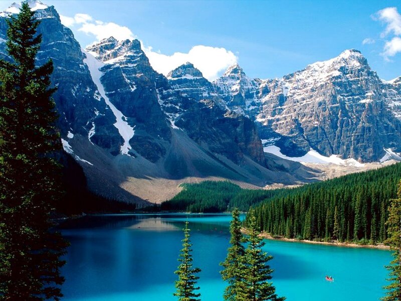 Moraine Lake and Mountains — Blue, Serene, Afternoon, Photograph, Forest, Green