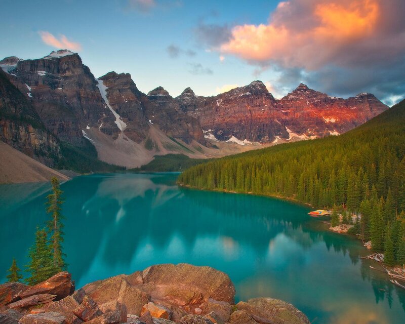 Moraine Lake at Sunrise — Blue, Serene, Photograph