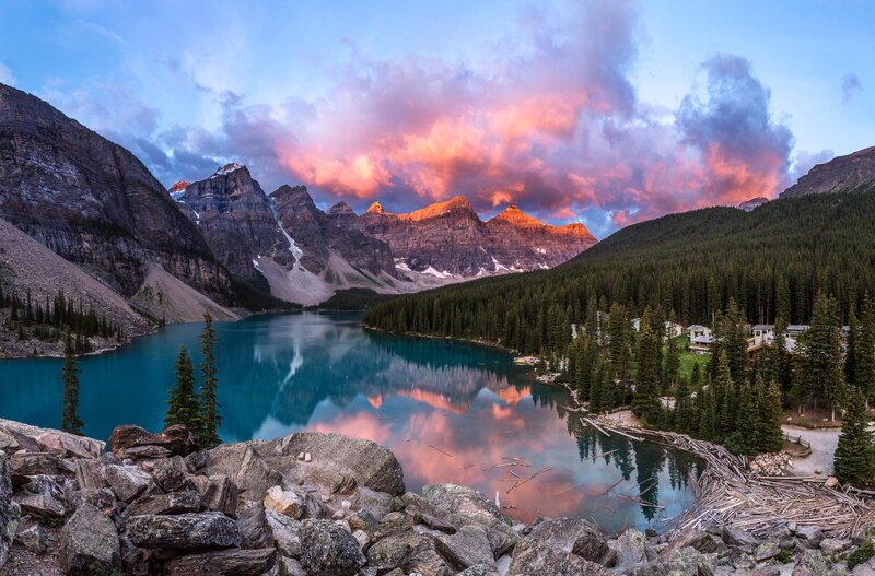 Moraine Lake at Sunset — Blue, Dramatic