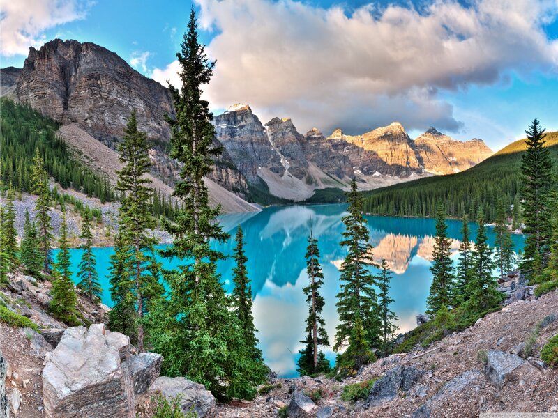 Moraine Lake Reflection — Blue, Serene, Morning