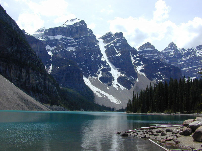 Moraine Lake with mountain peaks