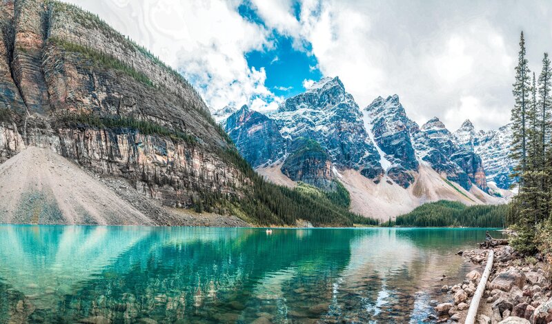 Moraine Lake with mountain peaks