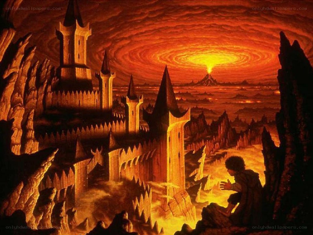 Mordor's fiery landscape