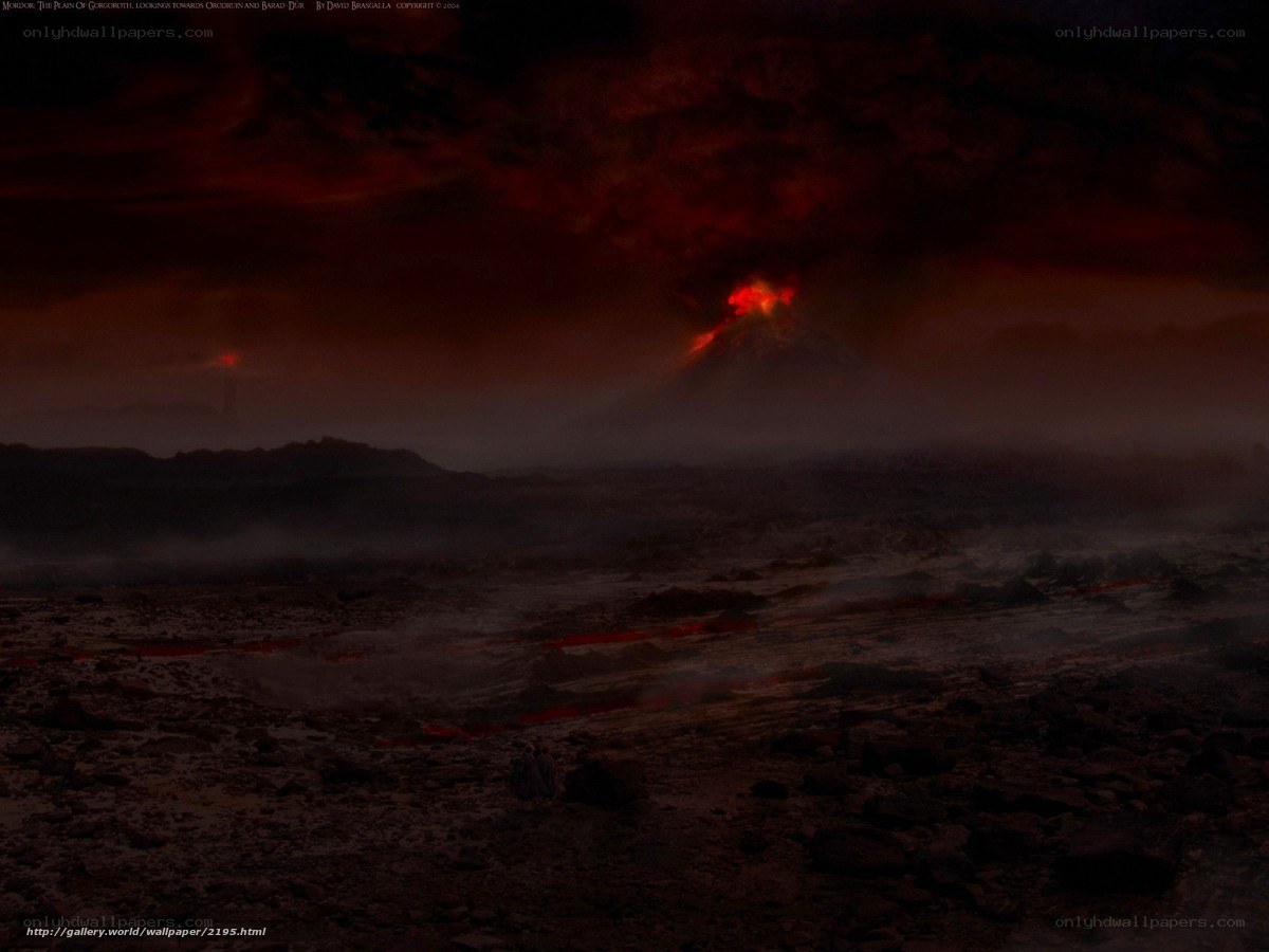Mordor's fiery landscape