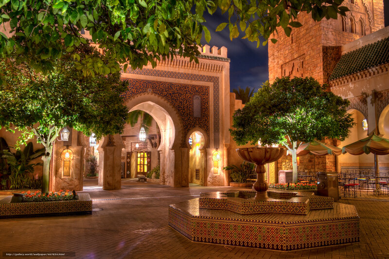 Moroccan courtyard at night
