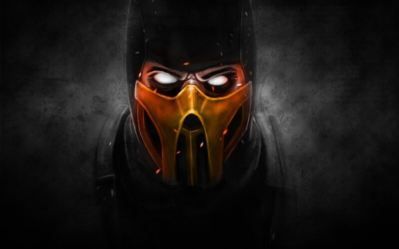 Mortal Kombat Character — Black, Dramatic, Digital Art, Mask, Glowing Eyes