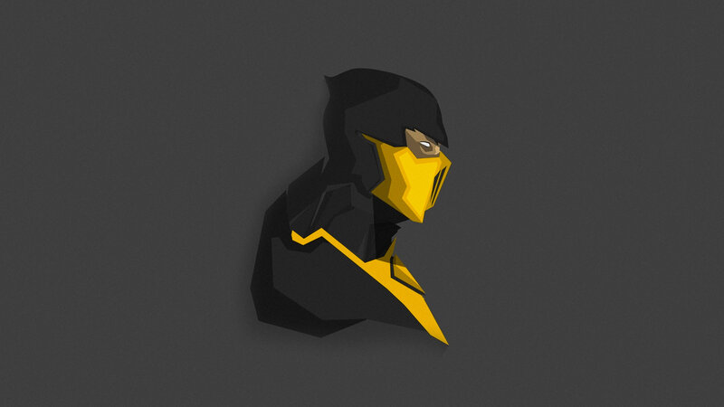 Mortal Kombat Character — Black, Dramatic, Digital Art, Mask, Hood, Yellow Accents
