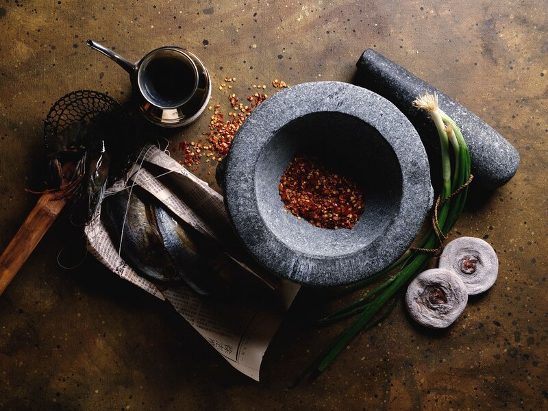 Mortar with Chili Flakes