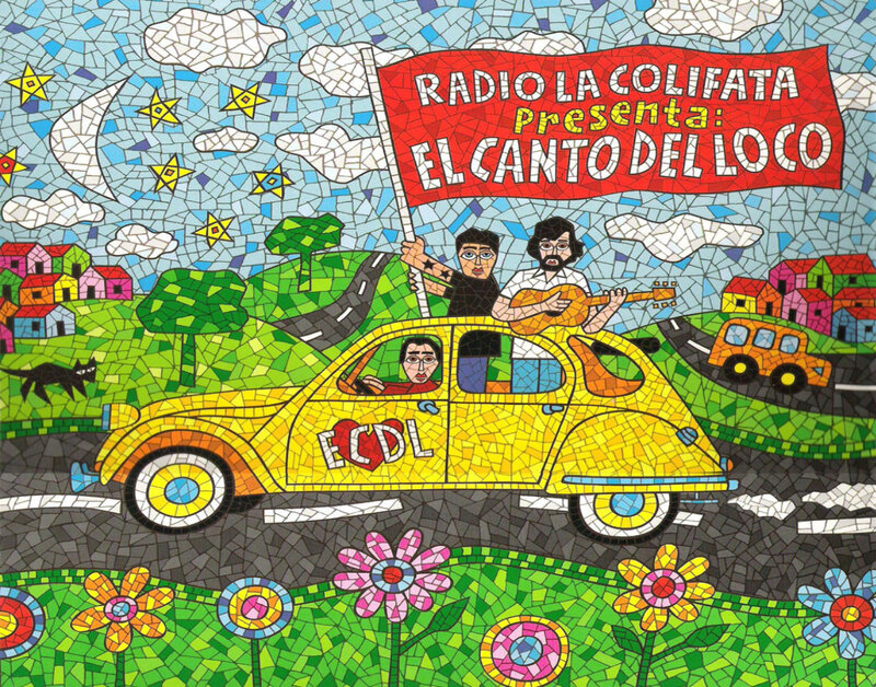 Mosaic art of a car parade
