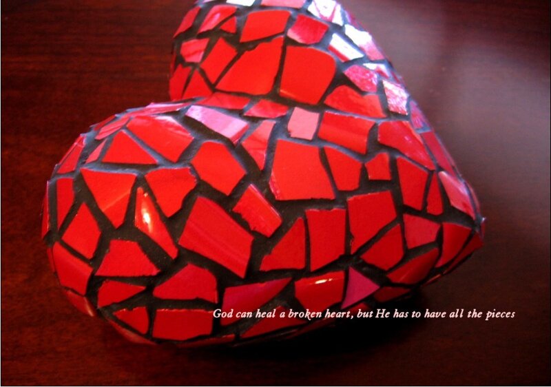 Mosaic broken heart sculpture