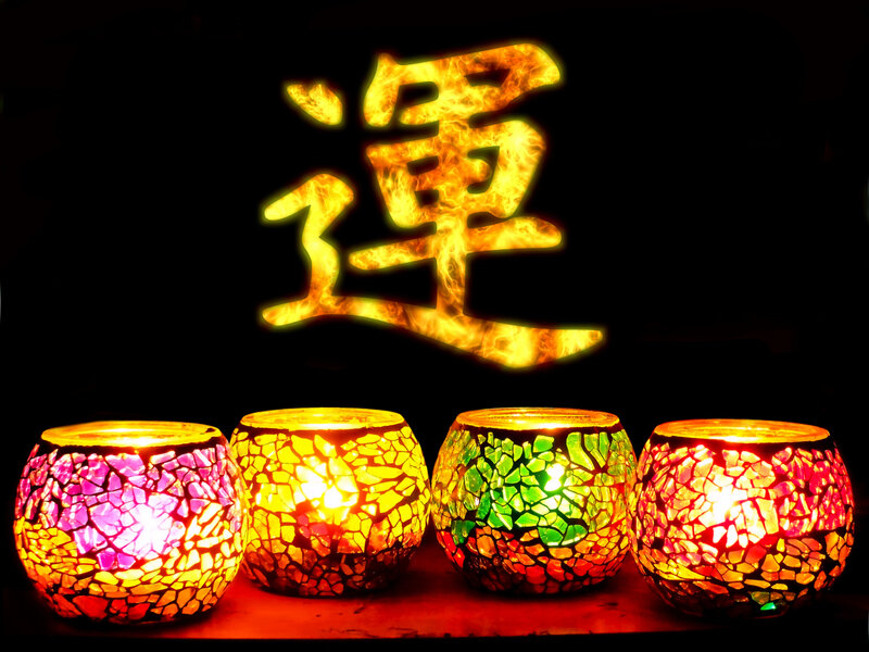 Mosaic candle holders with Chinese character