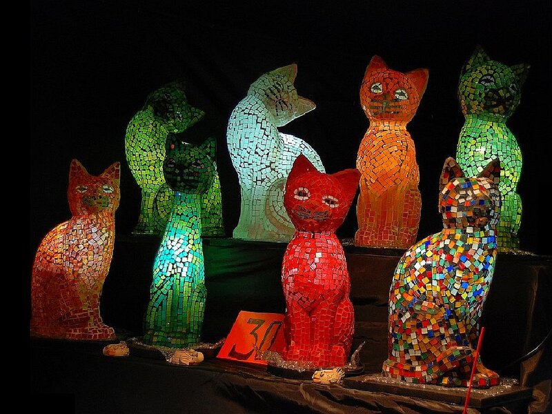 Mosaic Cat Sculptures