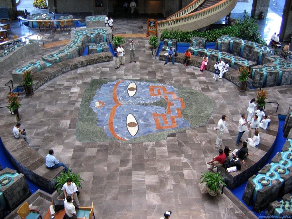Mosaic face in hotel atrium