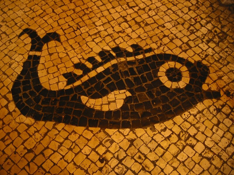 mosaic fish design on floor