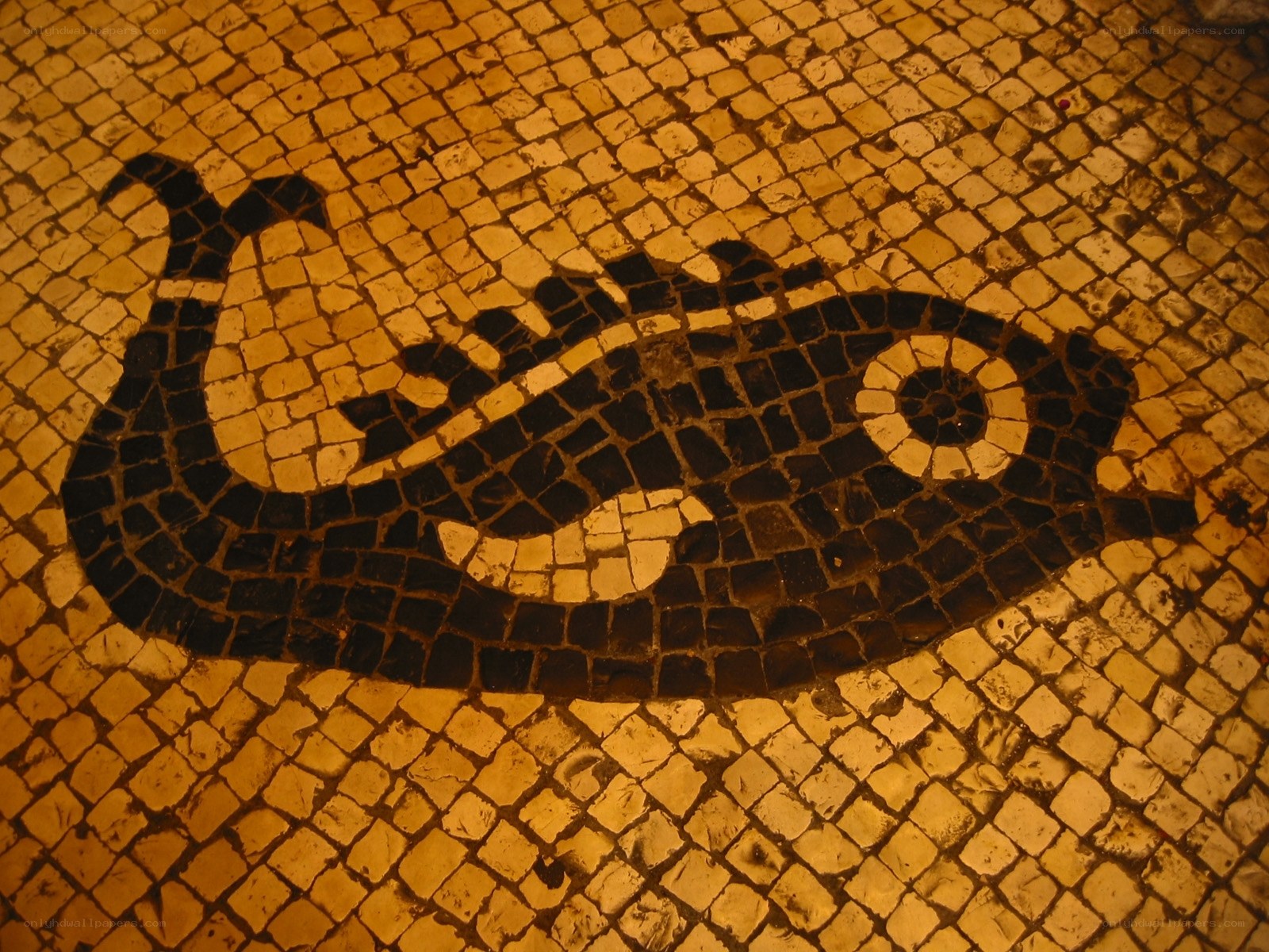 mosaic fish design on floor
