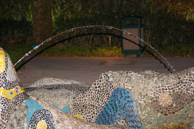 mosaic fountain at night