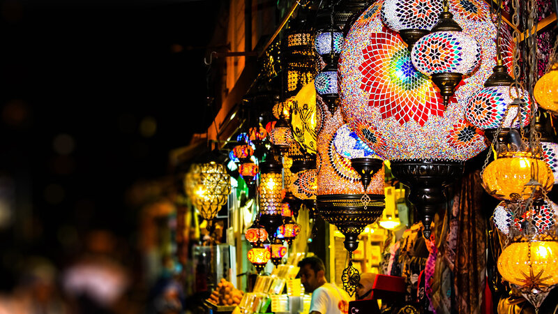Mosaic Lanterns at Night
