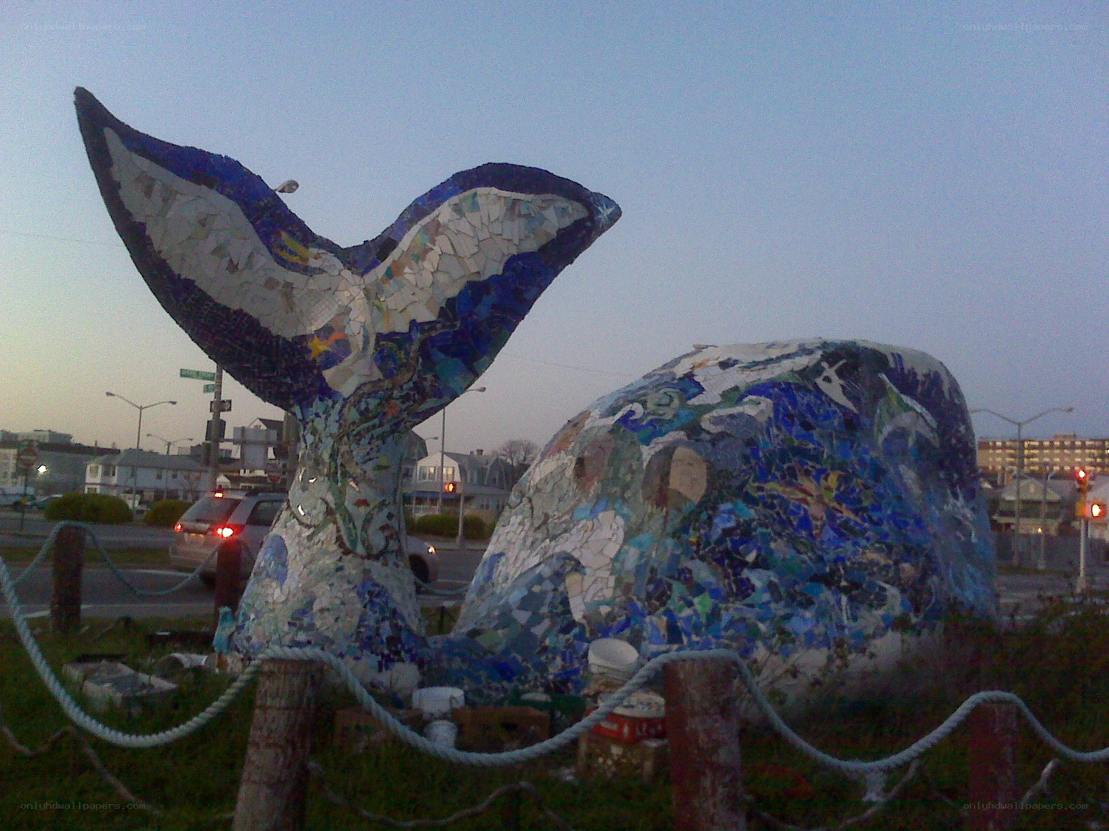 mosaic whale sculpture