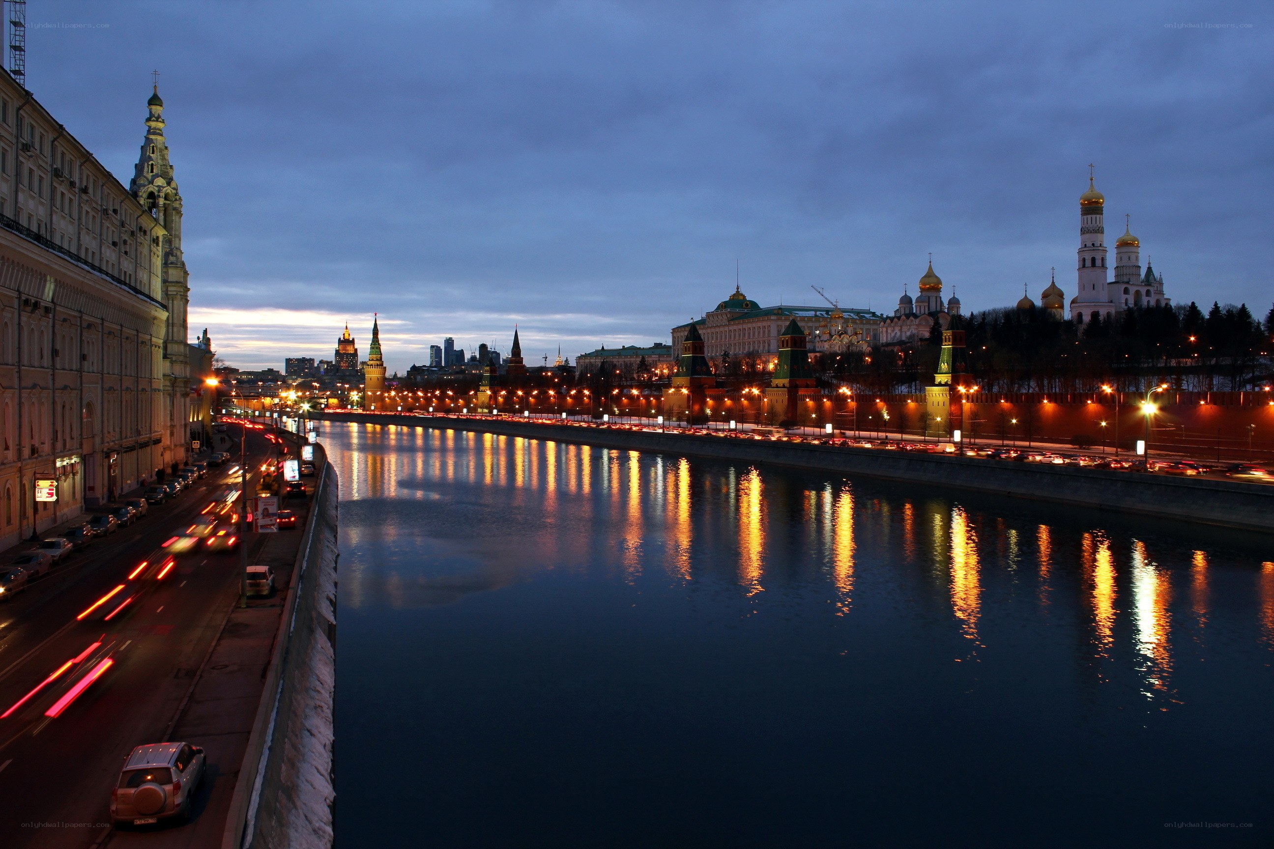 Moscow at dusk with Kremlin