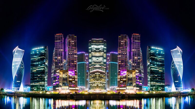 Moscow City Skyline — Blue, Dramatic, Night