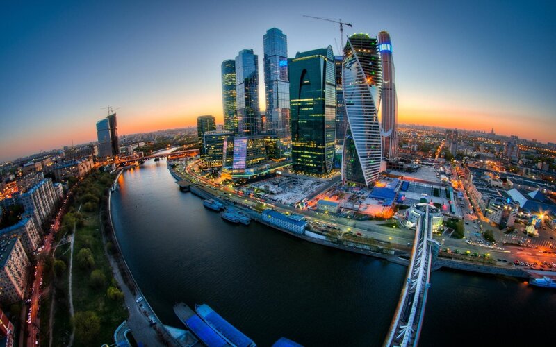 Moscow City Skyline — Blue, Dramatic, Sunset