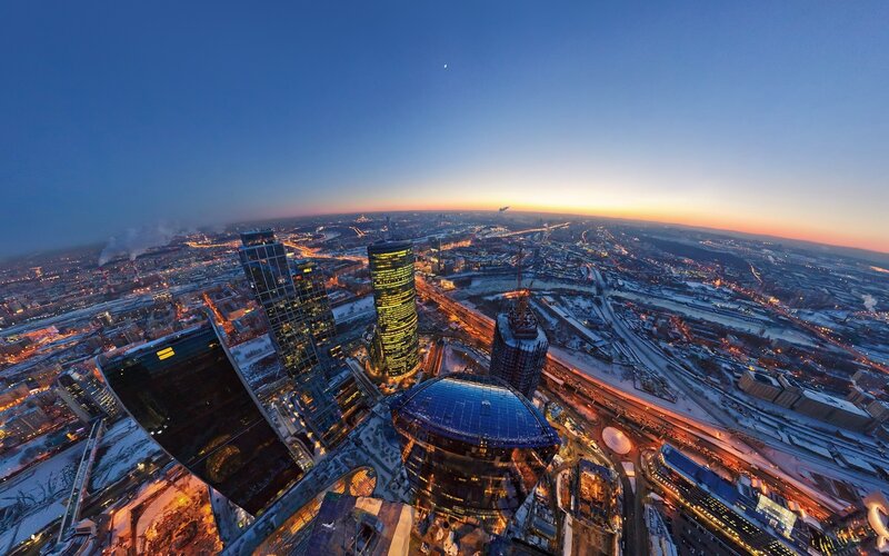 Moscow City Skyline — Blue, Dramatic, Winter, Photograph