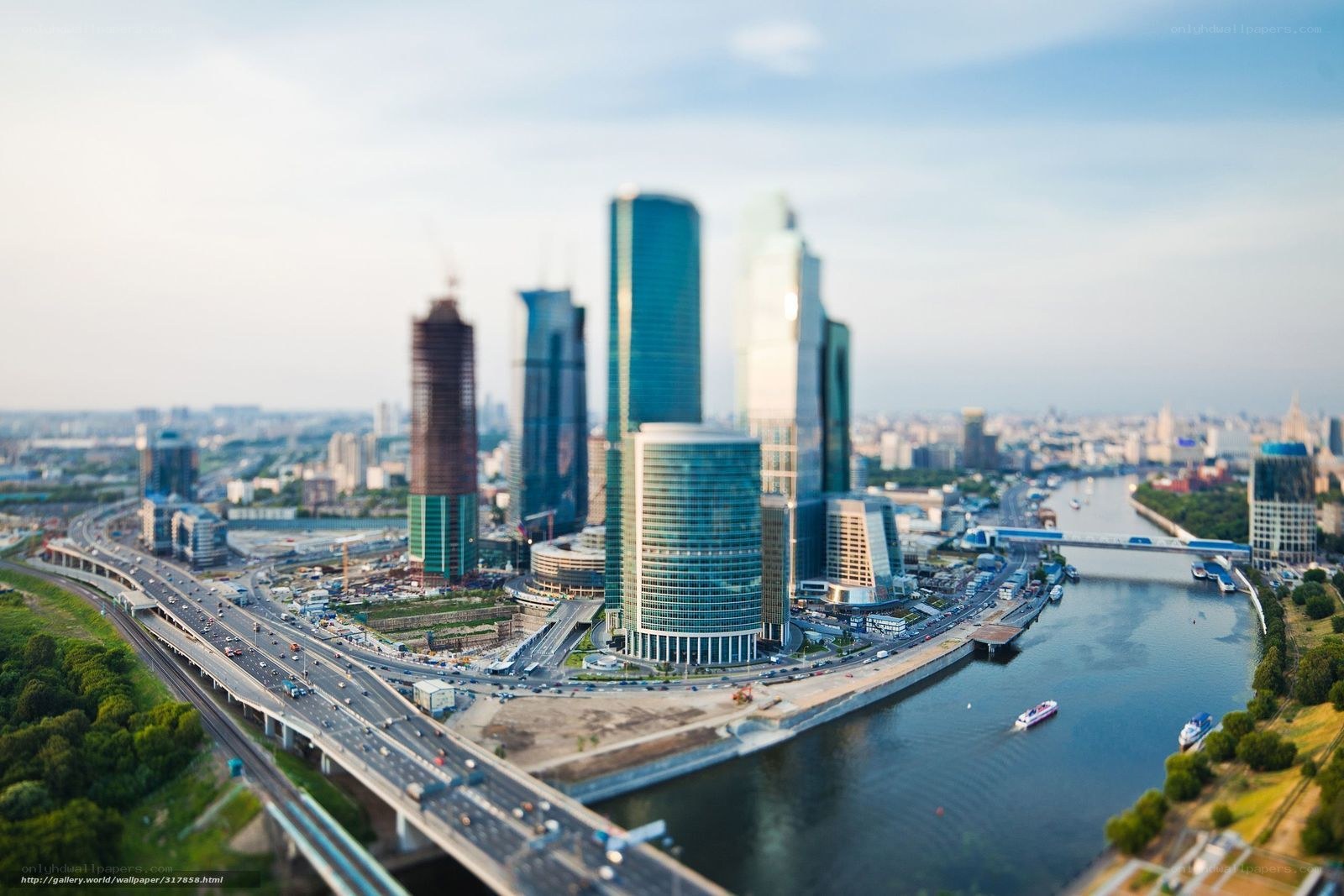 Moscow city skyline with river