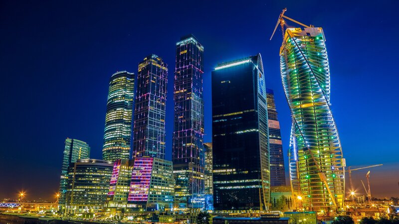 Moscow City Skyscrapers — Blue
