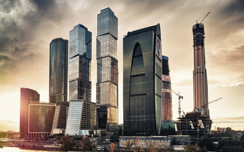 Moscow City Skyscrapers — Gray