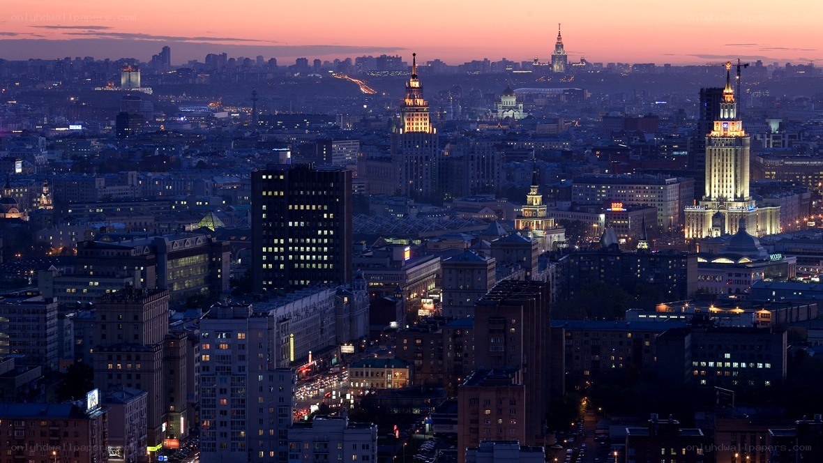 Moscow cityscape at dusk