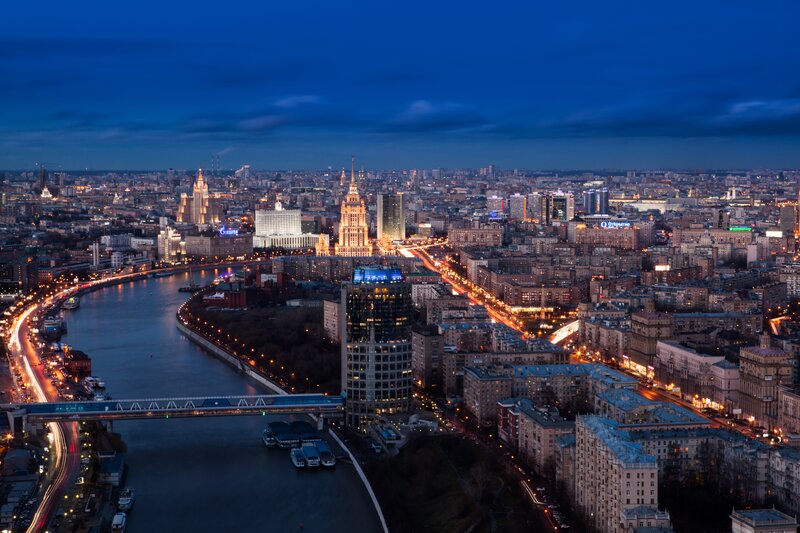 Moscow Cityscape at Night — Blue, Dramatic