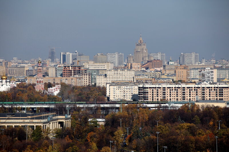 Moscow cityscape with train