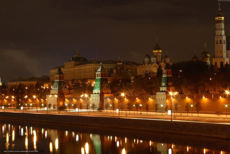 Moscow Kremlin at Night — Black, Serene, Photograph
