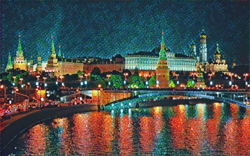 Moscow Kremlin at Night — Blue, Dramatic, Digital Art