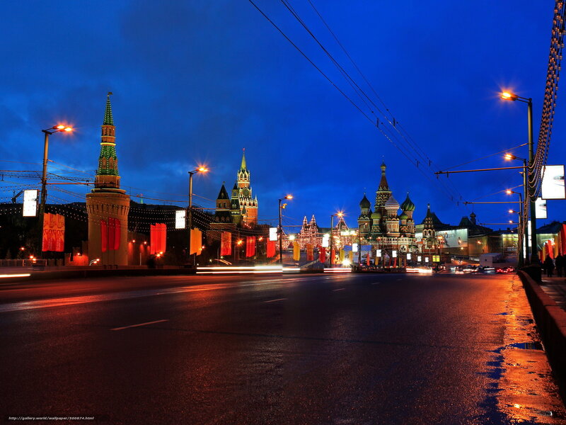 Moscow Kremlin at Night — Blue, Dramatic, Photograph