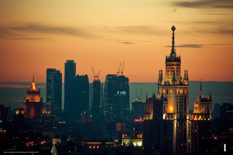 Moscow Skyline at Dusk — Orange, Dramatic
